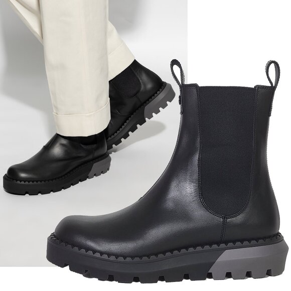 GUCCI BOOTS MENS CHELSEA BLACK LEATHER ANKLE w INTERLOCKING LOGO sz 9.5 10 - Picture 1 of 15